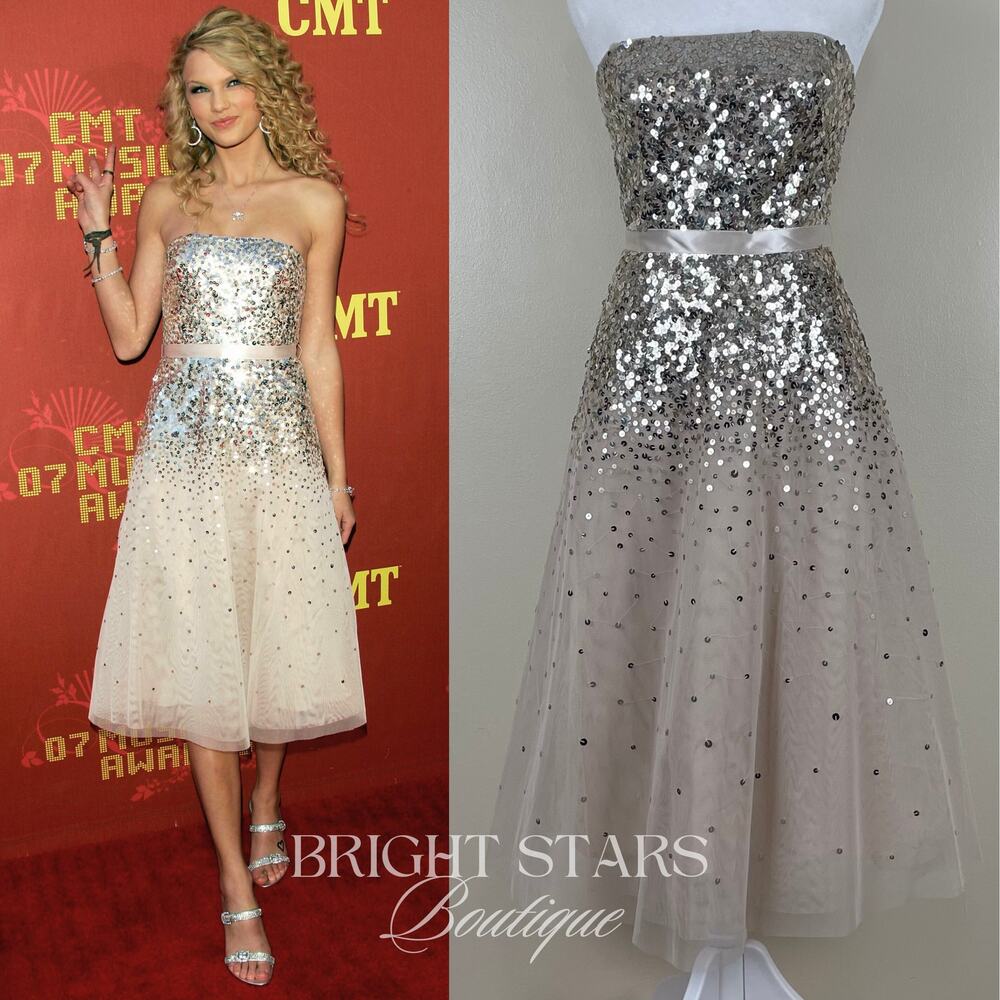 Rare Sequin Midi Dress ASO Taylor Swift 2007 CMT Awards Strapless Embellished